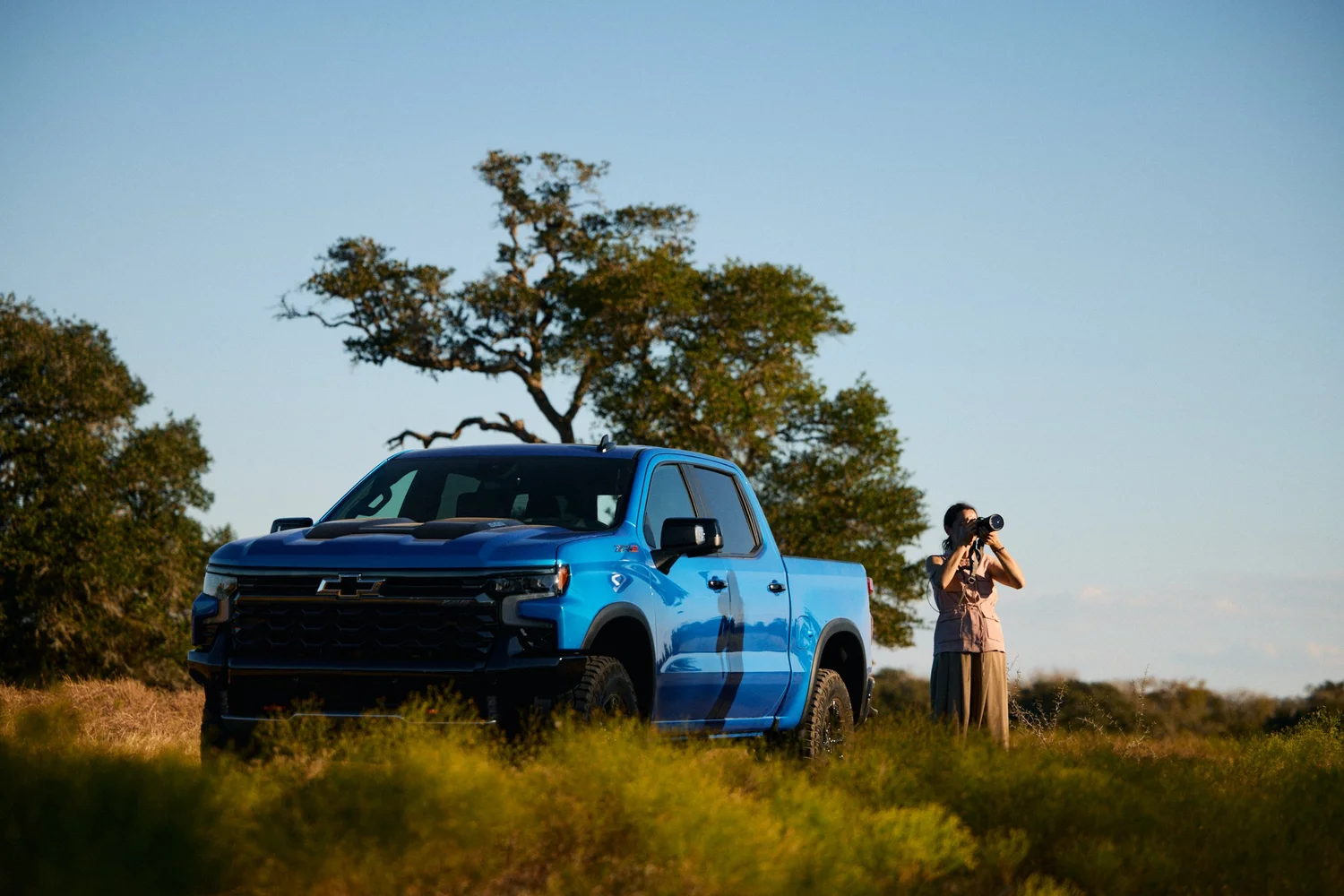 Silverado ZR2 and photographer on the Texas coastal prairie